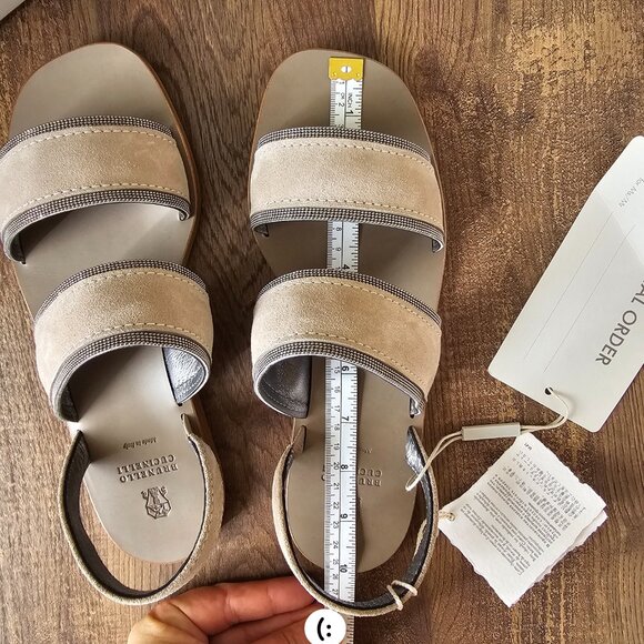 NWT!! Brunello Cucinelli Monili/Beaded Suede Sling Back Flat Sandals 7.5 - Picture 11 of 16
